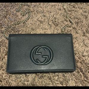 Gucci Wallet On Chain Black Caviar Leather w/ Gold Hardware